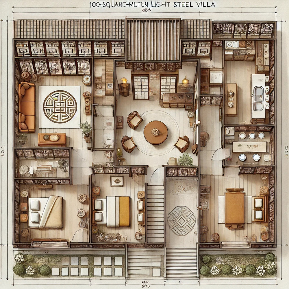 150平方米中式輕鋼別墅內部布局立體圖